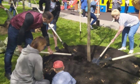 Единороссы северо-запада посадили деревья на сквере улицы Твардовского.